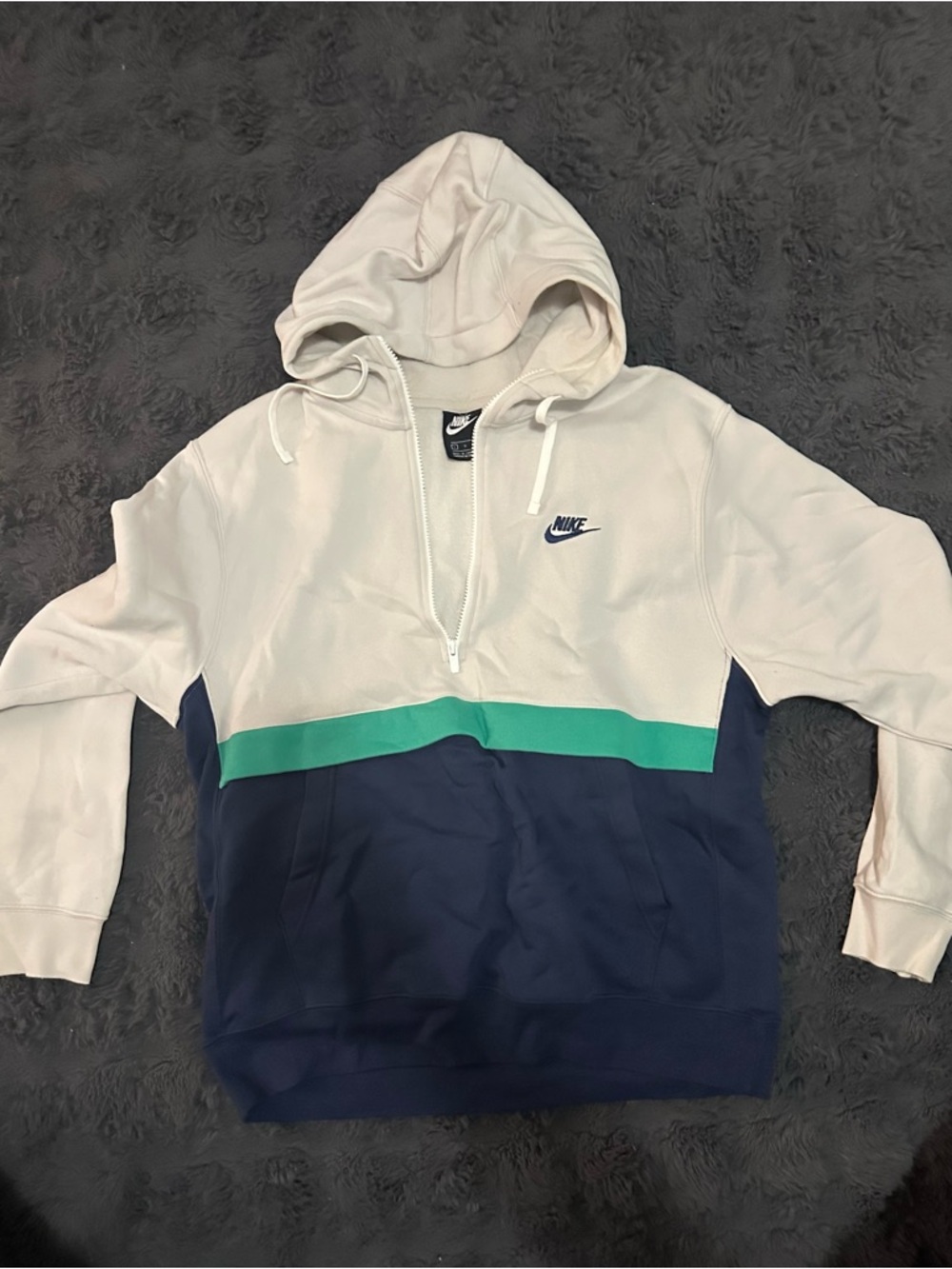 Nike White, Teal & Navy Colorblock Half-Zip Hoodie